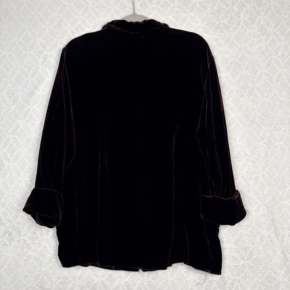 Vtg Harriet Selwyn Silk Velvet Top 1X/2X Brown Button Up Whimsigoth 80s 90s - Picture 4 of 10